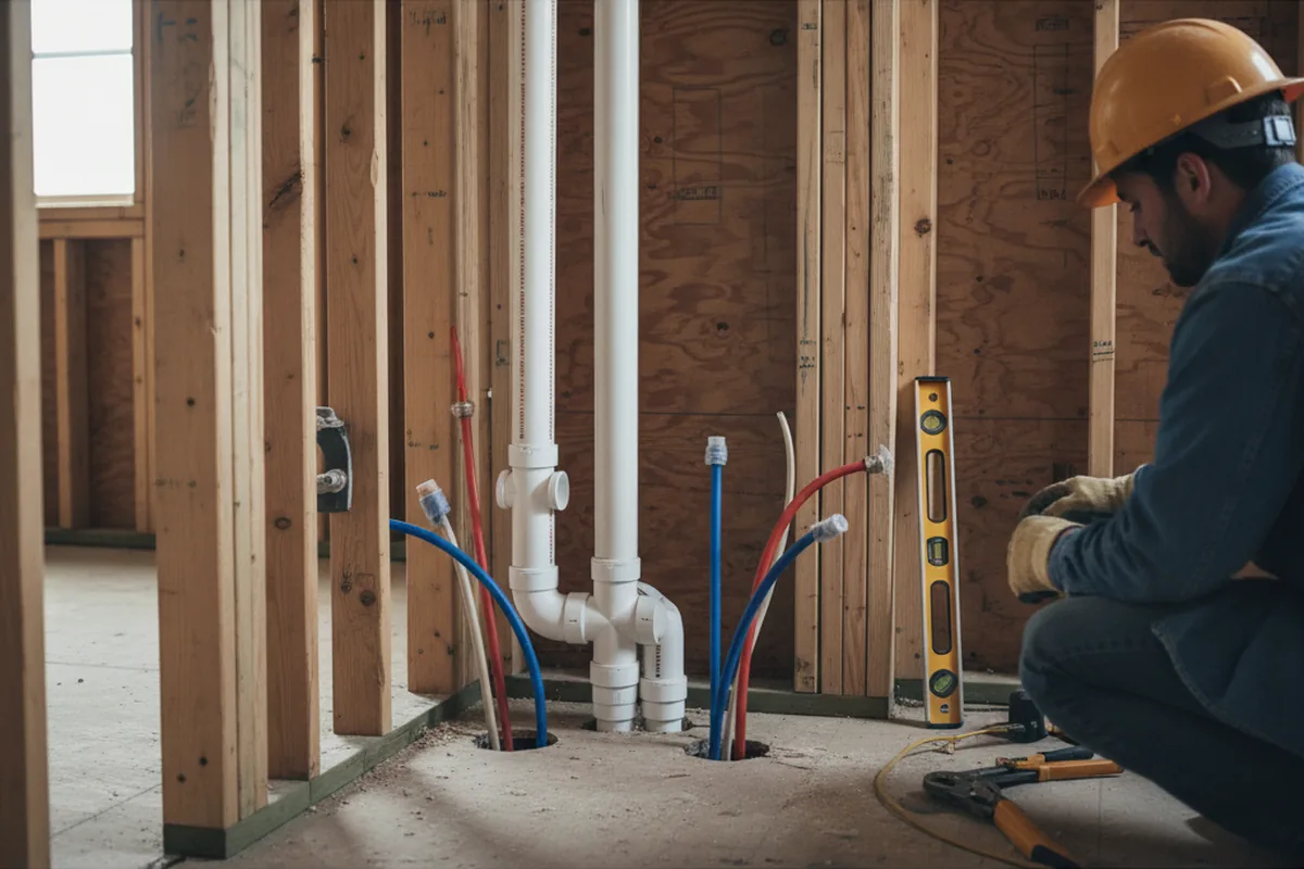 Drain and supply rough-in during Sump Pump Repair in Sangerfield